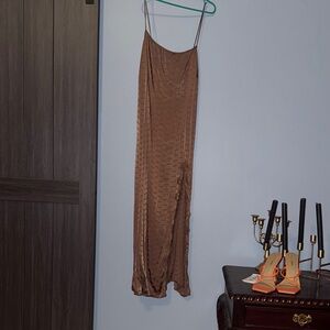 SKIMS Brown Sleeveless Maxi Dress with Large Slit in Front
